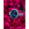 5.6 Ct Teal Natural Sapphire Ring with Natural Diamond Accents Set in 14Kt White Gold
