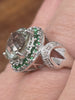 Estate green amethyst ring with green garnets & diamond accents in 14kt white gold
