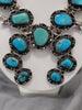Natural Handmade Native American Turquoise & Squash Blosssom Necklace In Sterling Silver 24in Weighs 216g