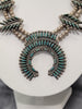 Needle Piont Turquoise & Sterling Silver Squash Blossom Necklace 24in Long Weighs 116g