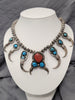 Handmade Native American Bird Claw Necklace With Red & Blue Turquoise 20in Wrighs 90g