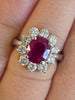 3 Ct Natural Ruby Set With 1.5 Ctw Halo Diamond 14Kt White Gold Mounting