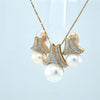 14Kt Yellow Gold & Pearl With Natural Diamond Accent Earring & Necklace Set