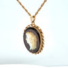 Onyx & Mother Of Pearl Cameo Pendant & 14kt Yellow Gold Chain